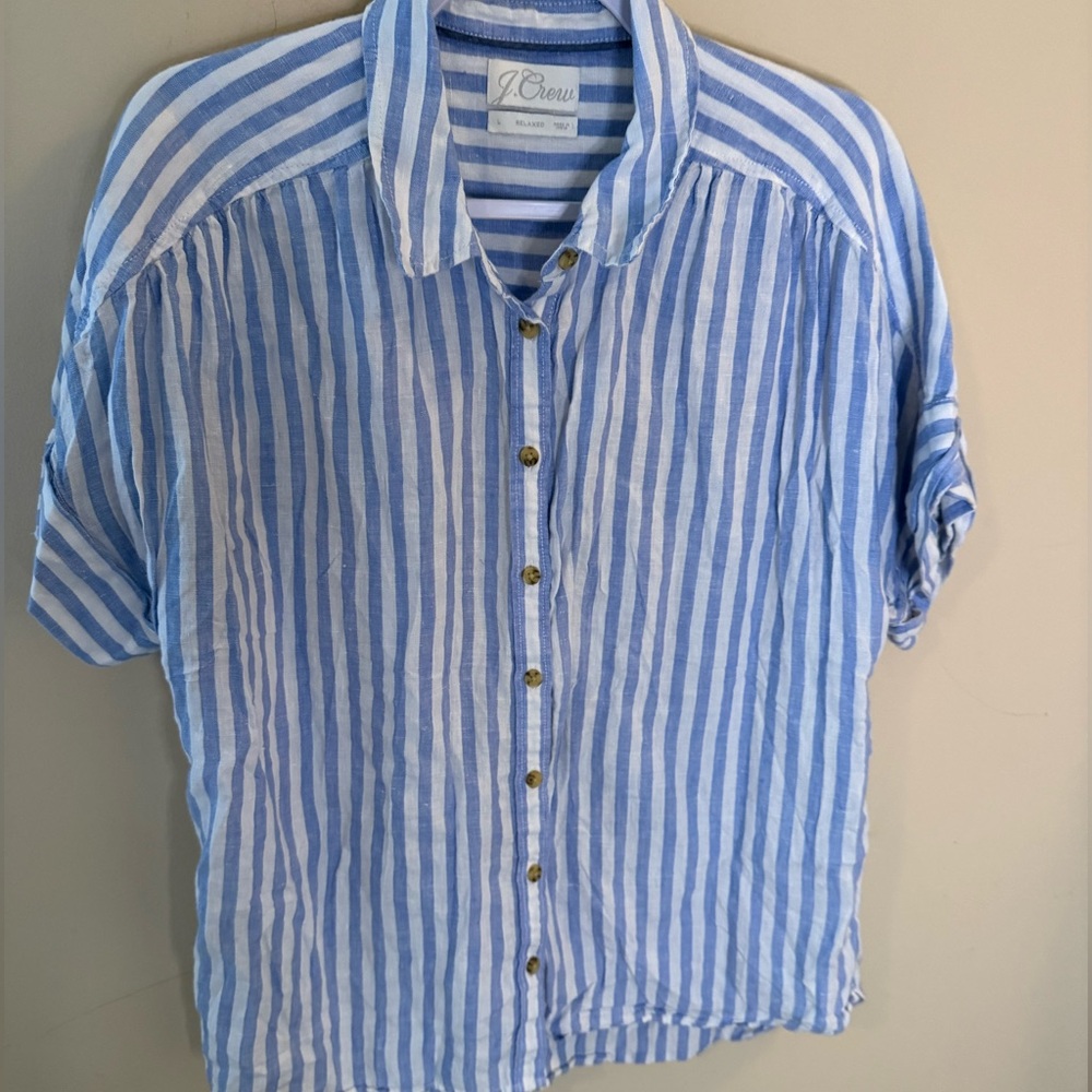 J. Crew Blue and White Striped Button-Down Shirt